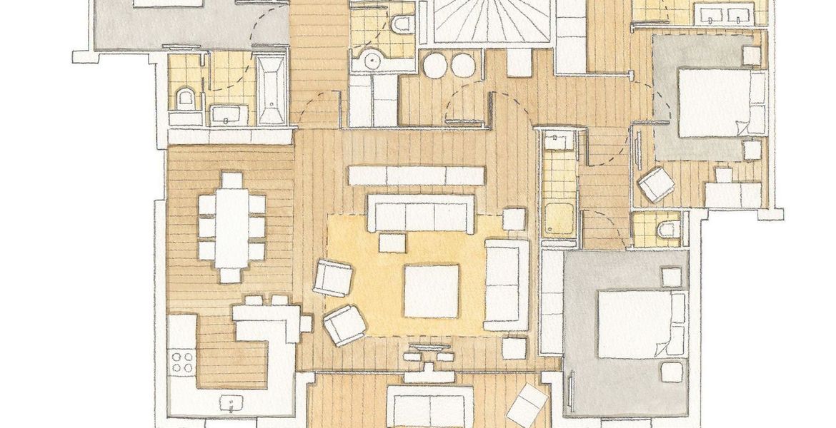 Cet appartement de trois chambres est situé au 3ème étage