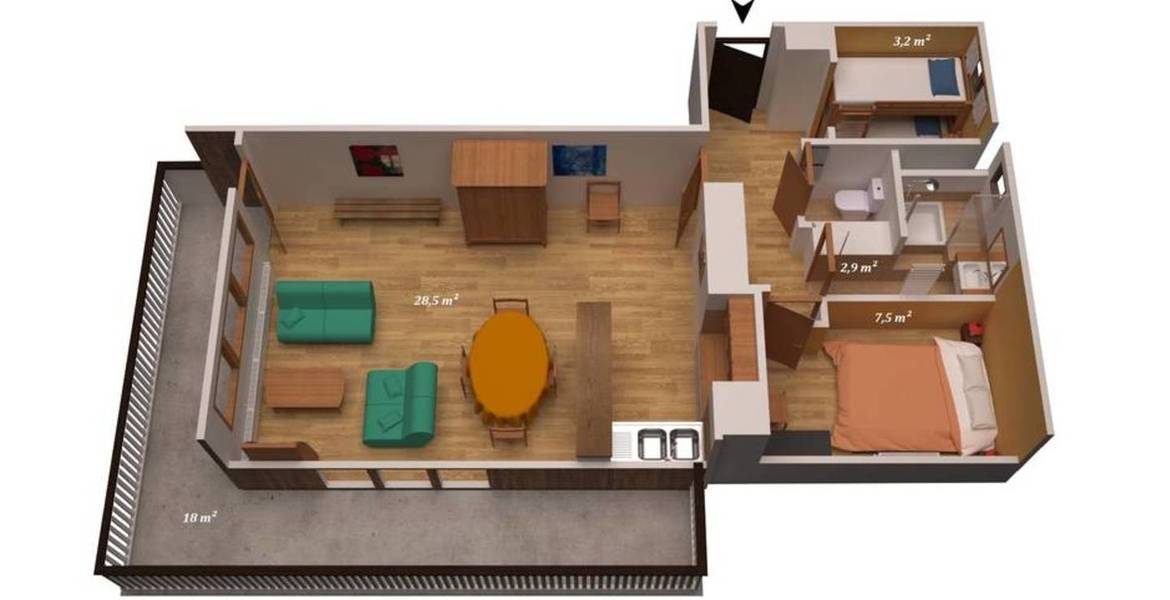 Appartement, à Courchevel 1650 Moriond pour 6 personnes 45m²