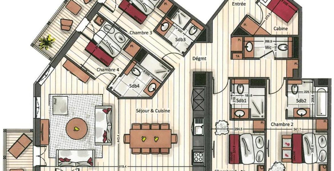 Appartement à louer à Courchevel 1650 Moriond de 138 m² 