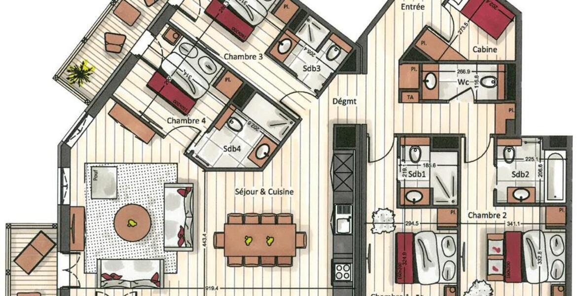 Квартира в аренду в Куршевеле 1650 Морионд с 138 кв.м