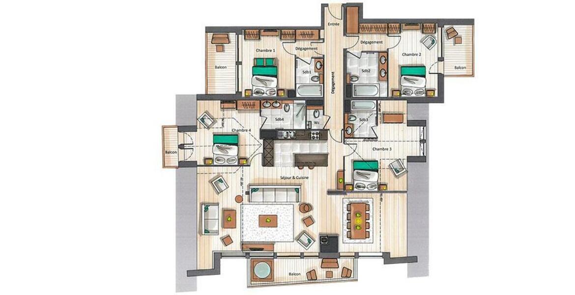  Apartamento Courchevel 1650 Alquiler - Dormitorios 4 -206m²