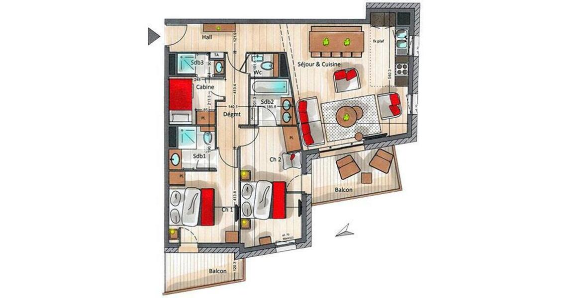 El apartamento ofrece una superficie de 92 m²en Courchevel 