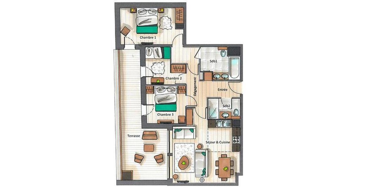 El apartamento, ubicado en la Residencia en alquiler Moriond