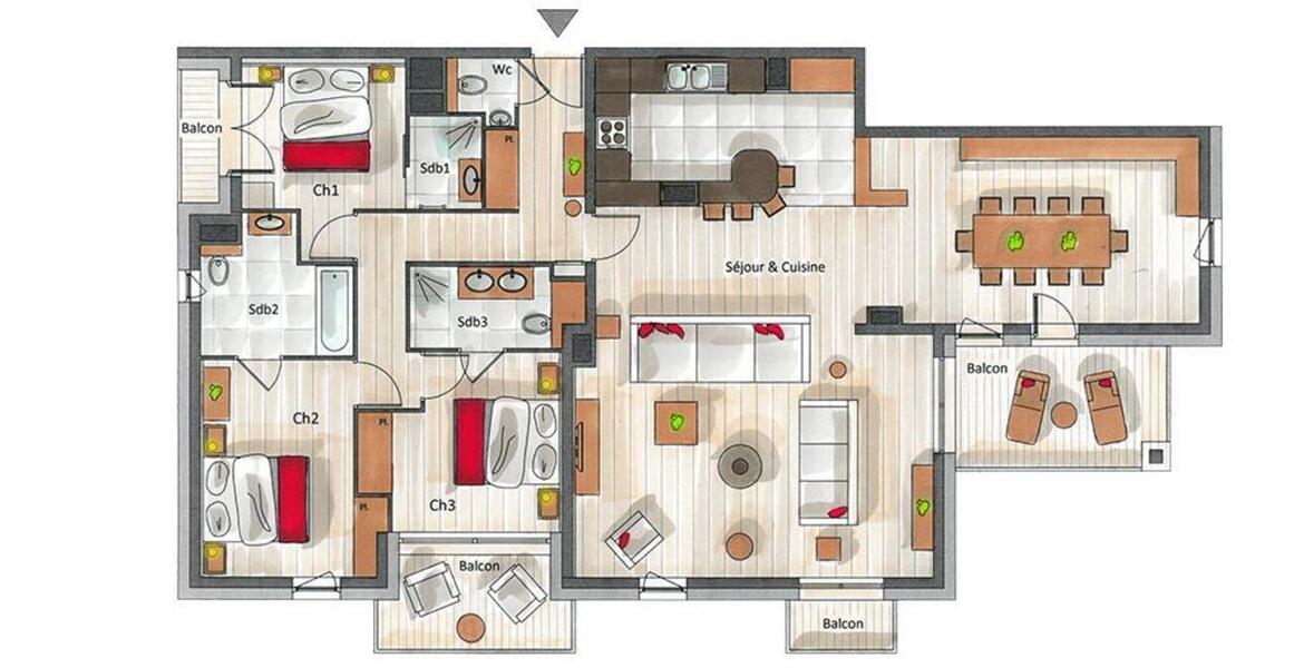 L'appartement, situé au 2ème étage de la Résidence, 3 chamb