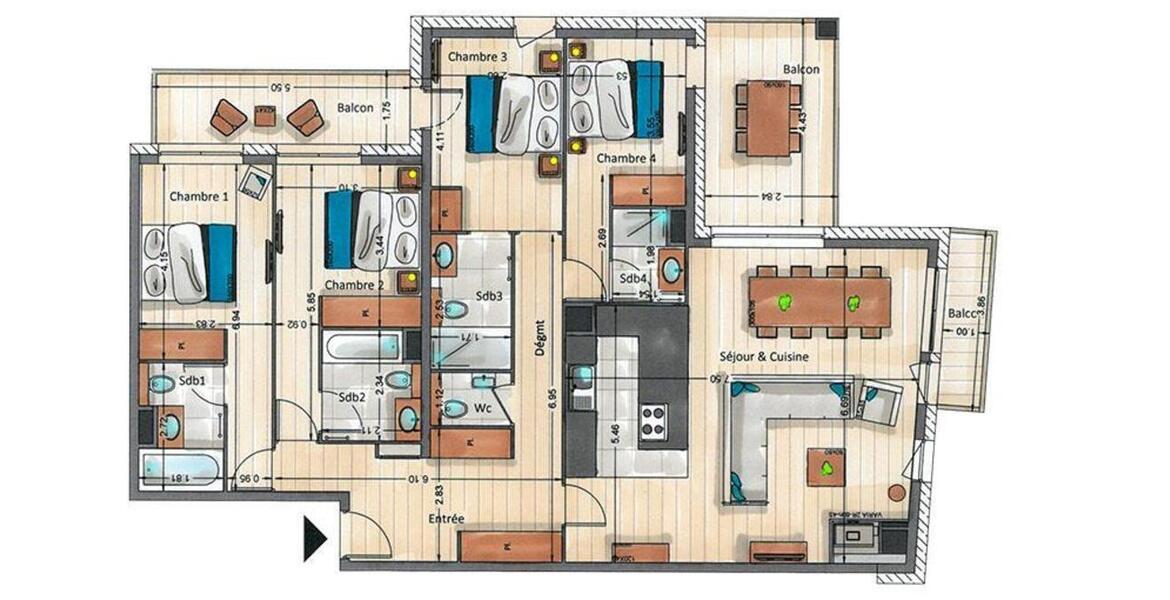 Апартамент, в Куршевель 1650 Морионд площадью 136 м² 