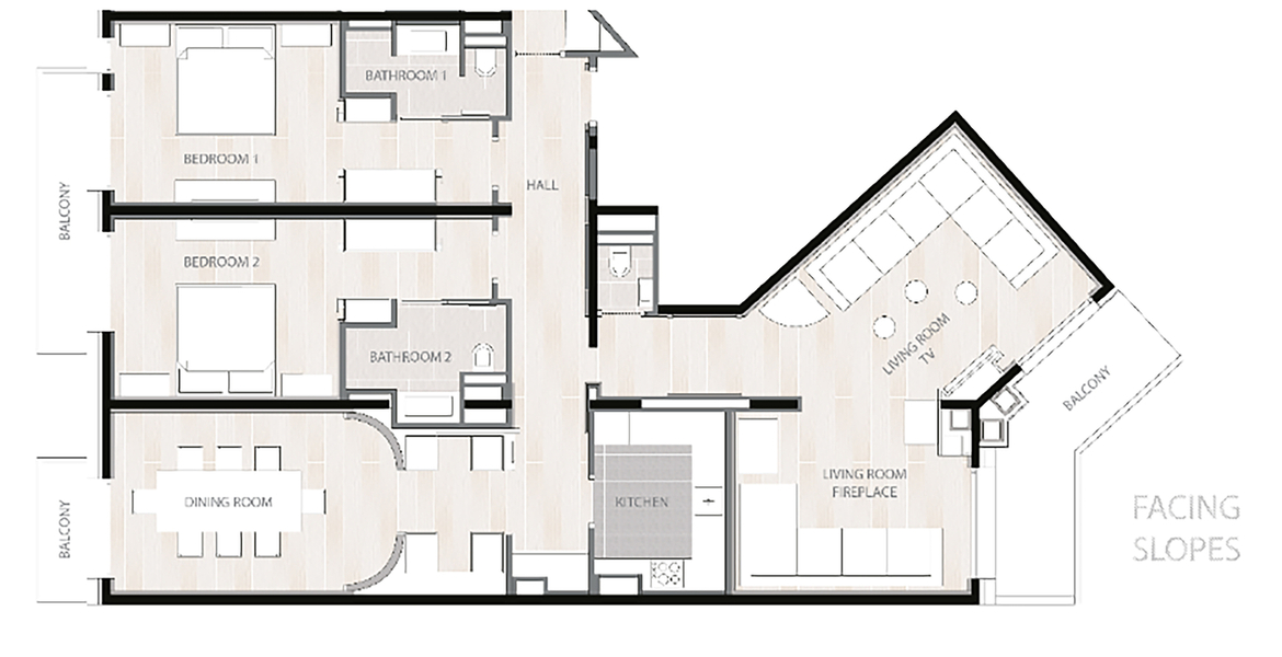 The suite of 130 sqm2 in Courchevel 1850 for rent with 2 bed