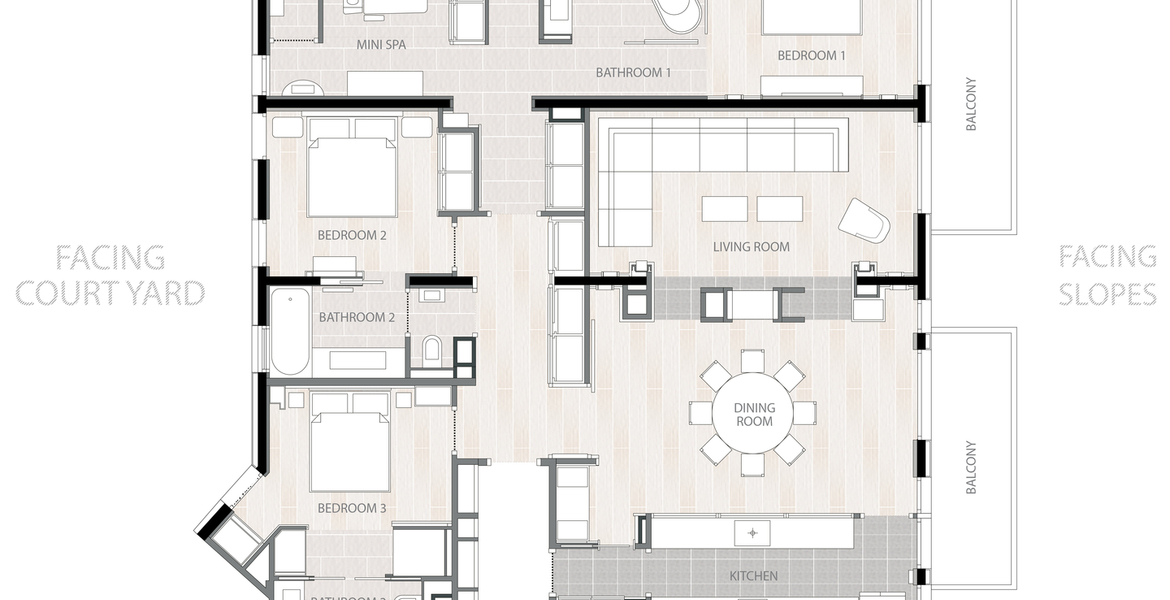 Trois chambres avec salle de bain attenante à Courchevel   