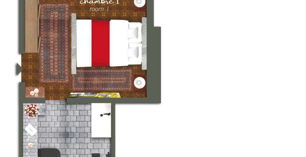 Chambre moderne avec accès direct à la piscine intérieure